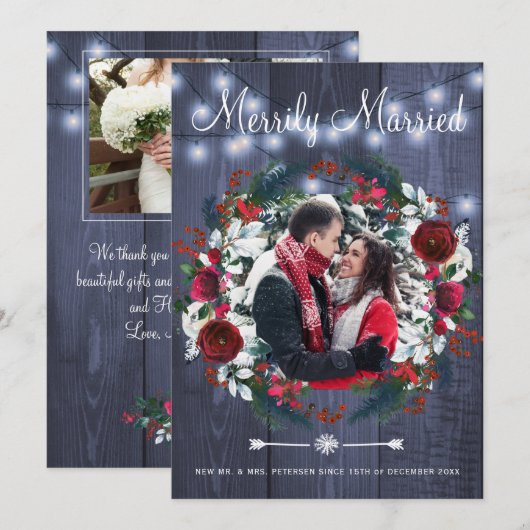 Merrily Married Christmas Paar Bloemenfoto Feestdagenkaart (Voorkant / Achterkant)