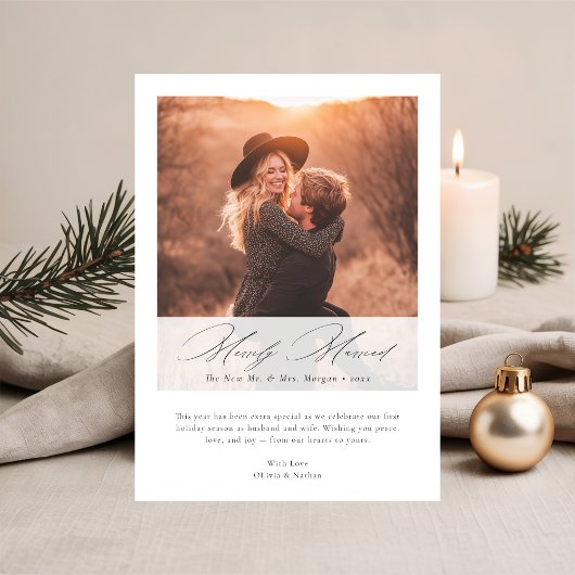 Merrily Married | Elegant First Christmas Photo  Feestdagenkaart