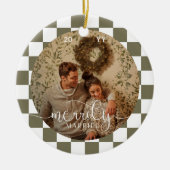 Merrily Married Retro Checkerboard Pas getrouwd Fo Keramisch Ornament (Voorkant)