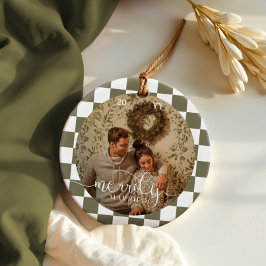 Merrily Married Retro Checkerboard Pas getrouwd Fo Keramisch Ornament