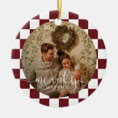 Merrily Married Retro Checkerboard Pas getrouwd Fo Keramisch Ornament (Voorkant)