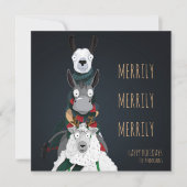 "Merrily Merrily" Schaap Ezel Llama Grappig Feestdagenkaart (Voorkant)