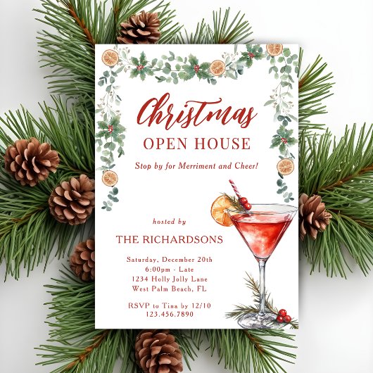 Merriment & Cheer Rode Martini Kerst Open Huis Kaart