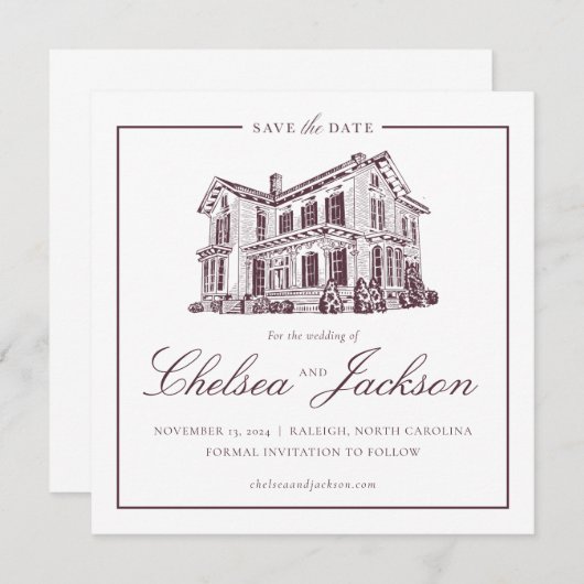 Merrimon-Wynne House Sketch Bewaar de datum Save The Date (Voorkant / Achterkant)