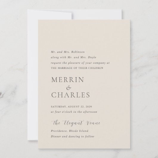 Merrin Beige Elegante bruiloft Kaart (Voorkant)