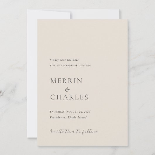 Merrin Beige Elegante bruiloft Save The Date (Voorkant)