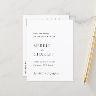 Merrin Black White Elegant Wedding Save the Date Aankondigingskaart