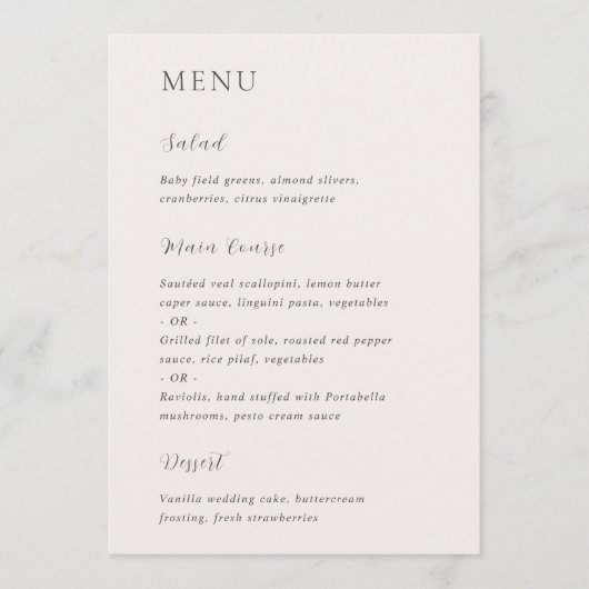 Merrin neutraal elegante bruiloft menu (Voorkant)