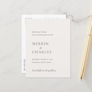 Merrin Neutral Elegant Wedding Sla de datum op Aankondigingskaart