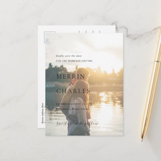 Merrin Photo Elegant Wedding Sla de datum op Aankondigingskaart (Voorkant / Achterkant in situ)
