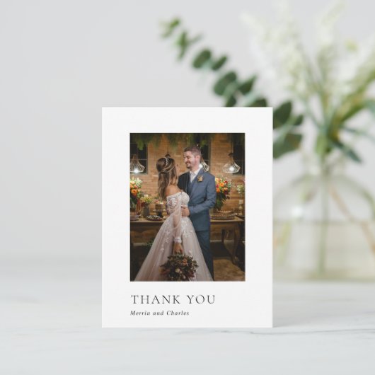 Merrin Zwart-wit Elegante bruiloft Bedankkaart (Staand voorkant)