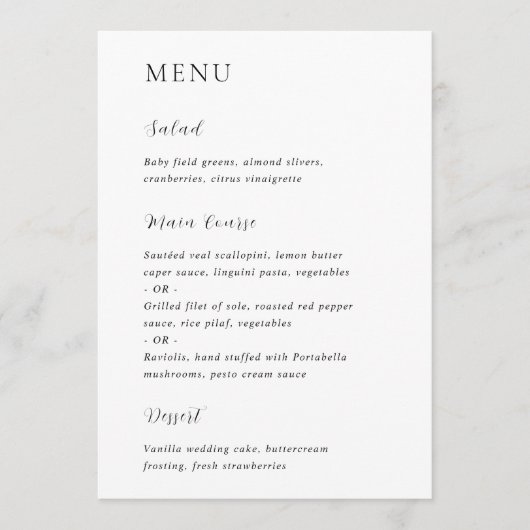 Merrin Zwart-wit Elegante bruiloft Menu (Voorkant)