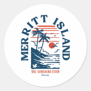 Merritt Island Florida Retro Surfer Vintage Strand Ronde Sticker