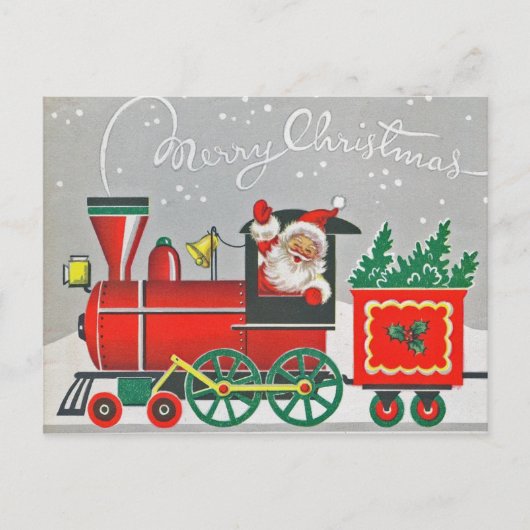 Merrry Kerstmis  Train Red Xmas Holiday Briefkaart (Voorkant)