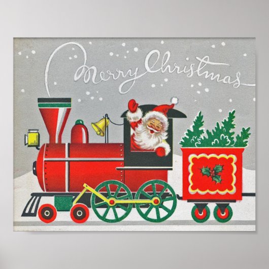 Merrry Kerstmis Train Red Xmas Holiday Poster (Voorkant)