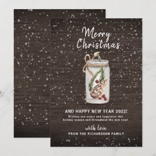 Merry С hristmas Mason Jar Wooden Holiday Card Feestdagenkaart