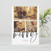 Merry 3 Photo Holiday Greeting Feestdagenkaart (Staand voorkant)