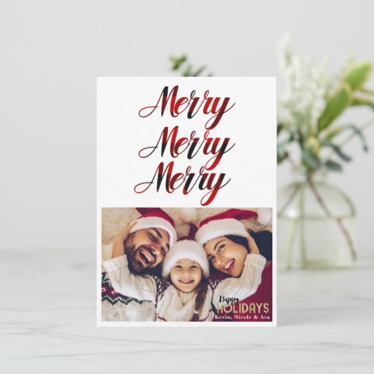 MERRY 3 Red Buffalo Pset Holiday Fotokaart Kaart (Staand voorkant)
