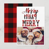 MERRY 3 Red Pset Typography Holiday Photo Card Kaart (Voorkant / Achterkant)