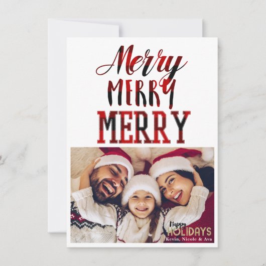 MERRY 3 Red Pset Typography Holiday Photo Card Kaart (Voorkant)