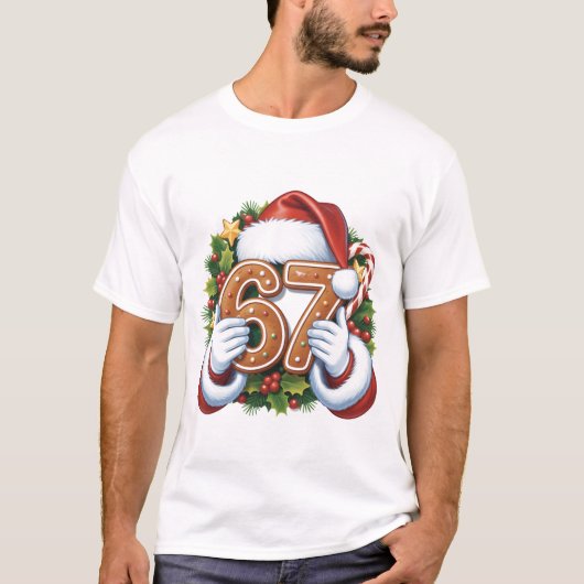 Merry 67th Birthday Gingerbread Christmas T-Shirt, T-shirt (Voorkant)