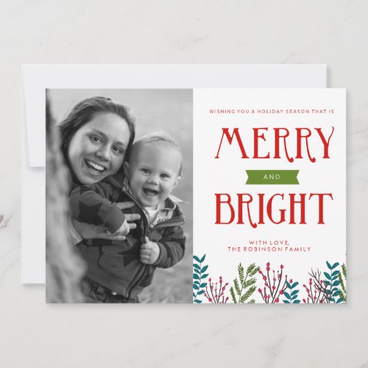 Merry Aand Bright Holiday Fotocard Greetings Feestdagenkaart (Voorkant)