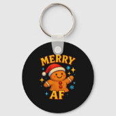 Merry Af Gingerbread Man Christmas Santa Hat Cooki Sleutelhanger (Voorkant)