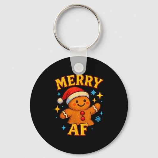 Merry Af Gingerbread Man Christmas Santa Hat Cooki Sleutelhanger (Voorkant)