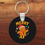 Merry Af Gingerbread Man Christmas Santa Hat Cooki Sleutelhanger (Voorkant)
