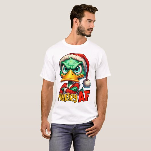 Merry AF - Sarcastische Grumpy Duck Kerstmis T-shirt (Voorkant volledig)