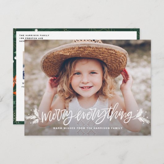 Merry All Hand Lettered kerstfoto Uitnodiging Briefkaart (Voorkant / Achterkant)