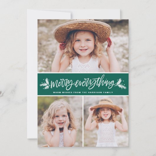 Merry All Pine Branches Green Photo Collage Feestdagenkaart (Voorkant)
