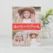 Merry All Pine Branches Red Photo Collage Feestdagenkaart (Staand voorkant)