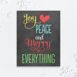 Merry Alles Black Chalkboard Colorful Holiday Canvas Afdruk<br><div class="desc">Het kleurrijke en moderne design van de canvas van de douane kenmerkt de uitdrukking "Joy,  Love,  Peace and Merry Alles" in gewaagde kleuren en modern type op een zwarte achtergrond van de tekenstijl.</div>