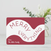 Merry Alles Burgundy White Abstracte Curven Feestdagenkaart (Staand voorkant)