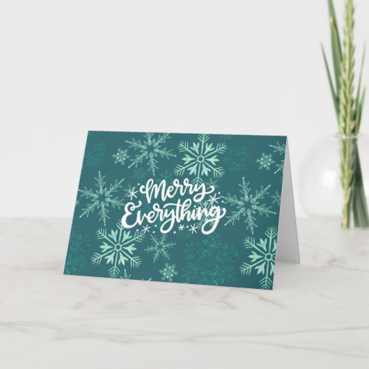 Merry Alles Calligrafie Green Snowflake Feestdagen Kaart (Voorkant)