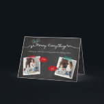 Merry Alles Chalkboard Mistletoes Kerstmis Feestdagen Kaart<br><div class="desc">Rustieke 'Merry Everything' Chalkboard Mistletoes Christmas / Holiday Photo Collage Kaart. Moderne vakantie / kerst fotokaart met 4 aparte foto's met voor-, binnen- en achterzijde design. De basisachtergrond kan worden gewijzigd in de kleur van uw keuze. De meeste tekst kan worden bewerkt. Ontworpen/origineel kunstwerk door fat*fa*tin. Eenvoudig te personaliseren met...</div>