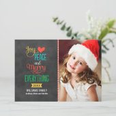 Merry Alles Colorful Black Chalkboard Photo Feestdagenkaart (Staand voorkant)