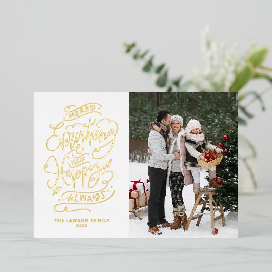 Merry Alles en Happy Altijd Foto Folie Feestdagenkaart (Staand Voorkant)