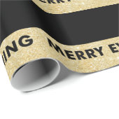 Merry Alles Faux Gold Glitter Stripes Holiday Cadeaupapier (Rol Hoek)