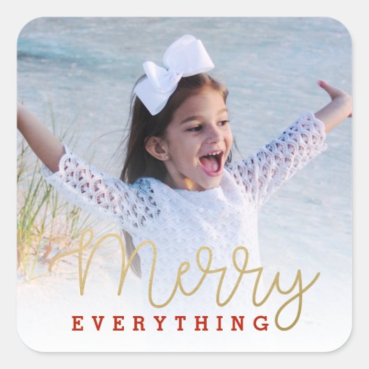 Merry Alles Gold en Red Photo Envelope Seal Vierkante Sticker (Voorkant)