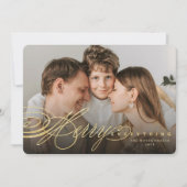 Merry Alles Goud Glitter Script Classic Foto Feestdagenkaart (Voorkant)