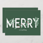 Merry Alles Green Holly Berries Foliage Feestdagenkaart (Voorkant / Achterkant)