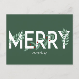 Merry Alles Green Holly Berries Foliage Feestdagenkaart