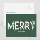 Merry Alles Green Holly Berries Foliage Feestdagenkaart (Voorkant / Achterkant)