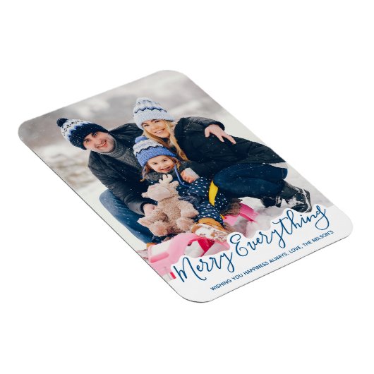 Merry Alles Happy Altijd Modern Trendy Blue Magneet (Rechterzijde)