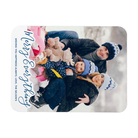 Merry Alles Happy Altijd Modern Trendy Blue Magneet (Horizontaal)