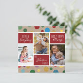 Merry Alles Happy Altijd Red Photo Collage Feestdagenkaart (Staand voorkant)