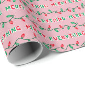 Merry Alles kerstlampje roze Cadeaupapier (Rol Hoek)