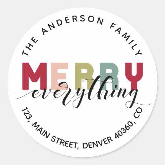 Merry Alles kleurrijke retour adreslabel Ronde Sticker (Voorkant)